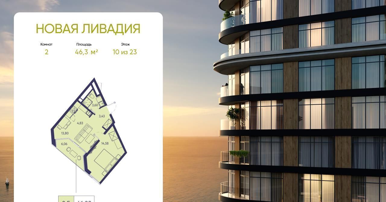 квартира г Ялта пгт Ливадия ЖК «Новая Ливадия» фото 1