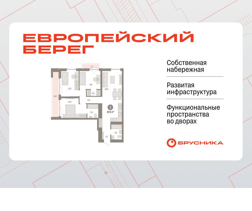 квартира г Новосибирск р-н Октябрьский Речной вокзал микрорайон Европейский Берег фото 1