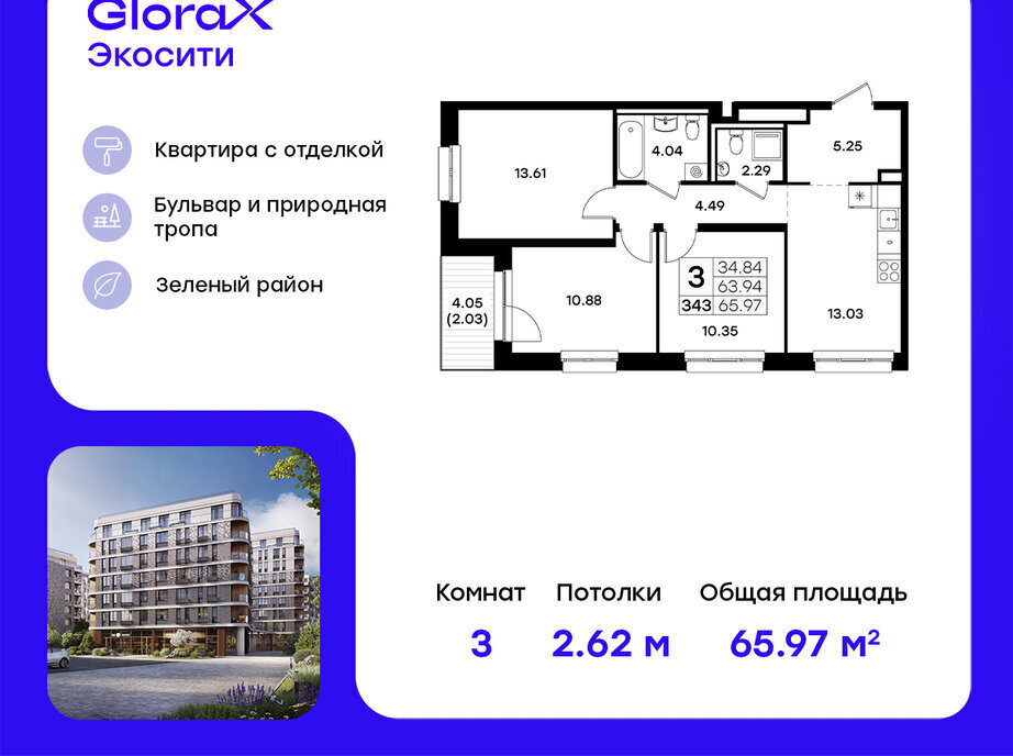 квартира г Казань р-н Кировский Кремлёвская Глоракс ЭкоСити фото 1