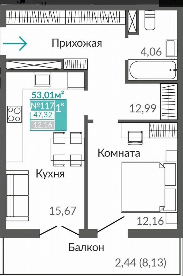 квартира г Симферополь р-н Киевский ул Никанорова 1 Город «Крымская Роза». Жилой квартал «Абрикос» фото 5