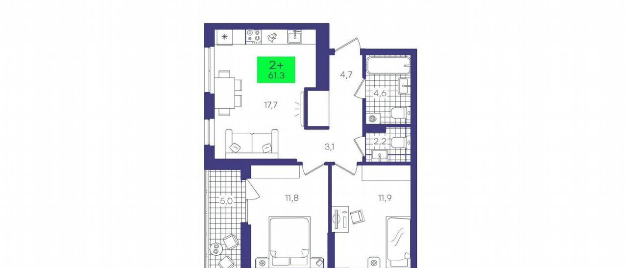 квартира г Тюмень р-н Калининский ул Василия Малкова 17 фото 2