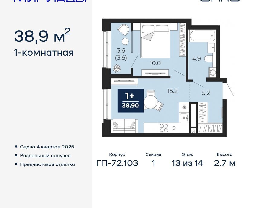 квартира г Тюмень ЖК «Мириады» Ленинский административный округ фото 1