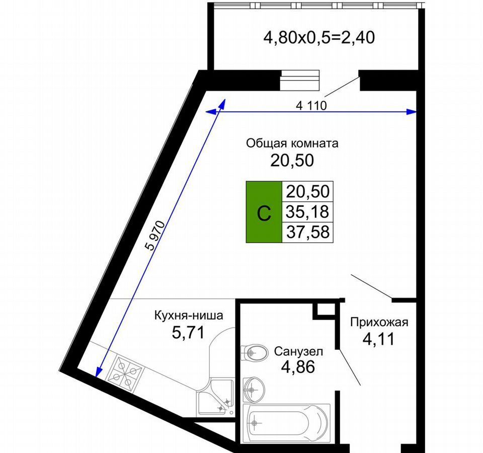 квартира г Краснодар р-н Прикубанский ул Ростовское Шоссе 30/7 фото 7