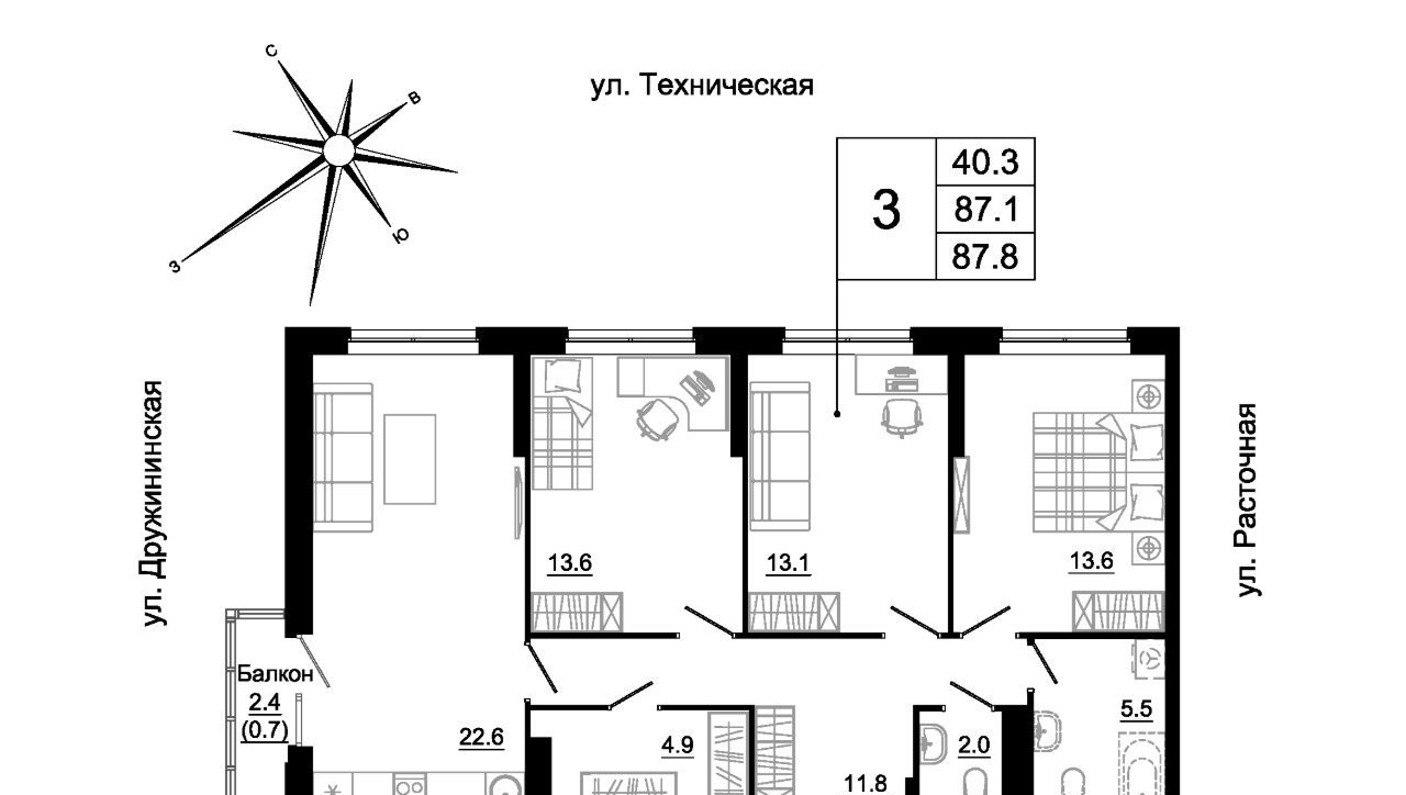квартира г Екатеринбург р-н Железнодорожный Старая Сортировка ул Техническая 149а ЖК «7 Ключей» фото 2