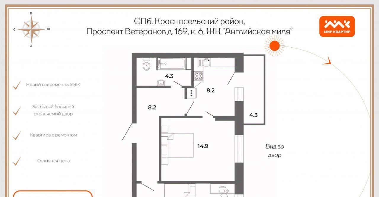 квартира г Санкт-Петербург метро Проспект Ветеранов пр-кт Ветеранов 169к/6 фото 2