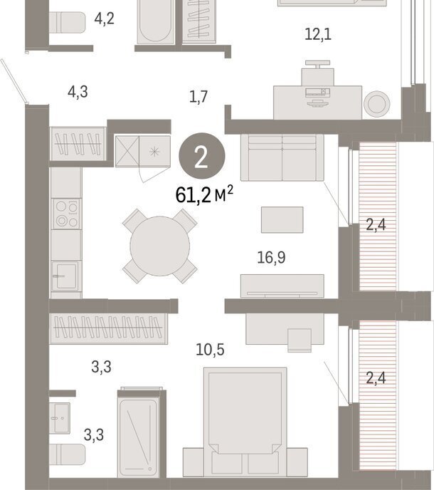 квартира г Тюмень ул Мысовская 26к/2 фото 2