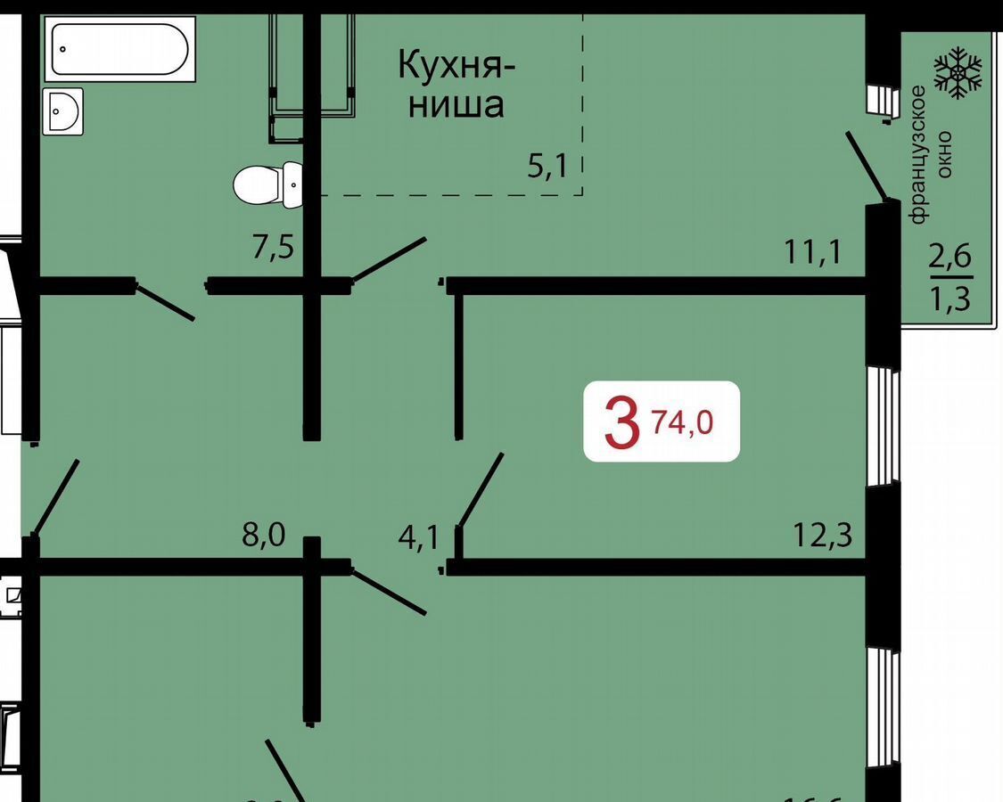 квартира г Красноярск р-н Октябрьский ул Калинина 1 фото 1