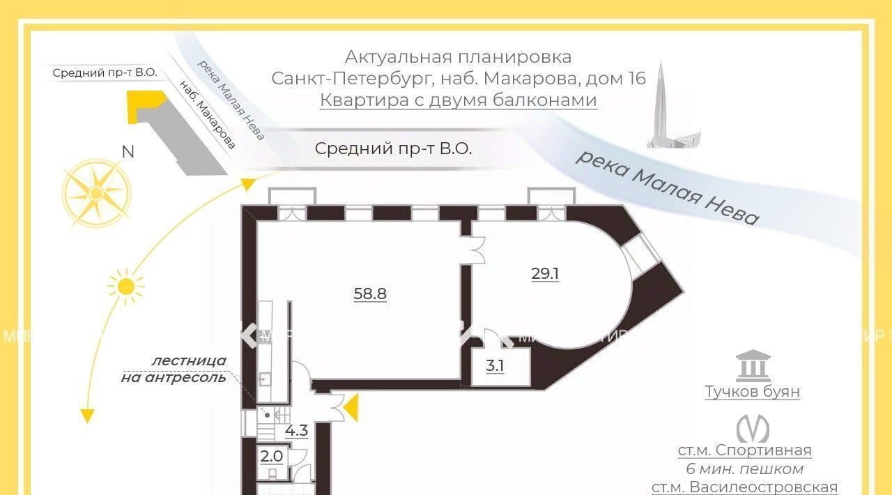 квартира г Санкт-Петербург метро Спортивная наб Макарова 16/2 фото 20