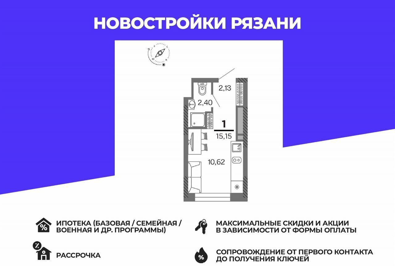 квартира г Рязань р-н Октябрьский ул Зубковой 1 фото 1