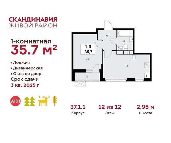 метро Коммунарка ТиНАО Потапово, ЖК Скандинавия, 37. 2.3 фото