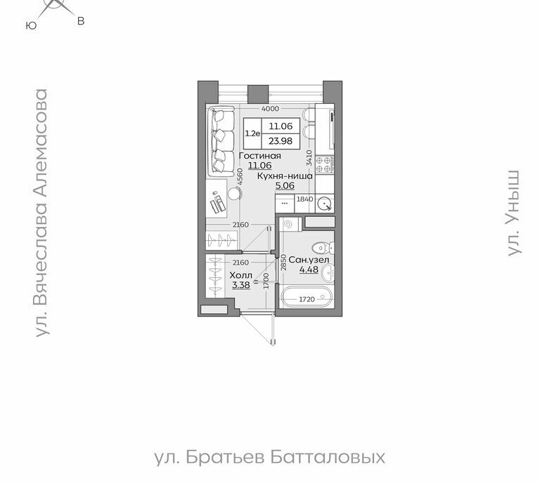 квартира г Казань р-н Приволжский ЖК «Батталовский» Проспект Победы фото 1