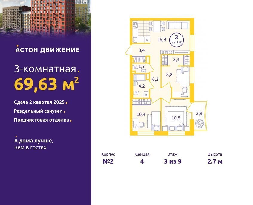квартира г Екатеринбург Старая Сортировка Уралмаш жилой район Сортировочный, жилой комплекс Астон. Движение фото 1