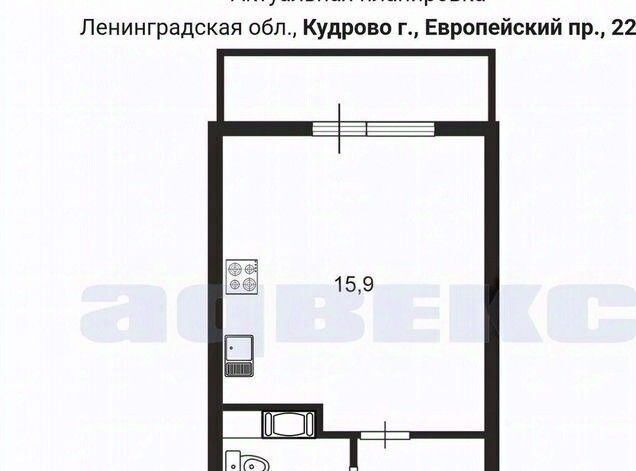 квартира г Кудрово Южное Кудрово пр-кт Европейский 22 ЖК «Европейский парк» Улица Дыбенко, Заневское городское поселение фото 13