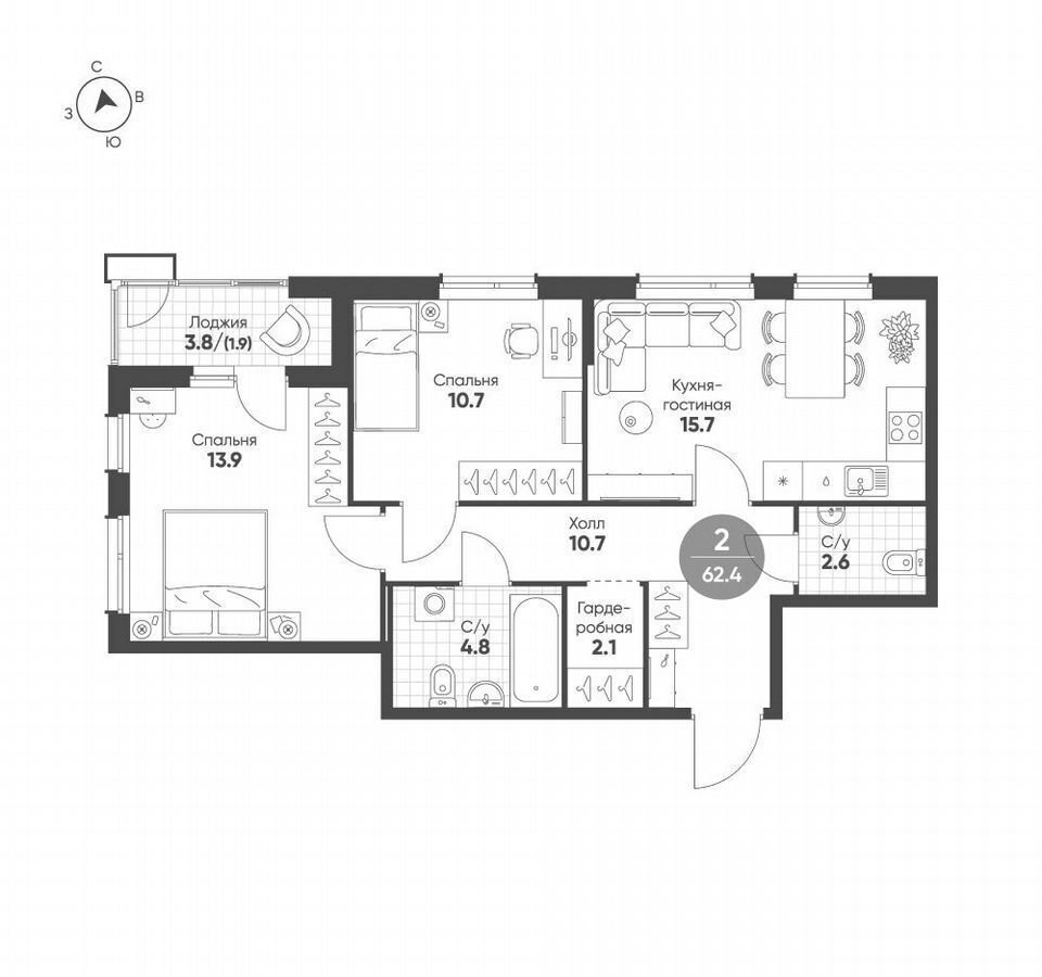 квартира г Омск р-н Кировский ул Волгоградская корп. 1-5 фото 2