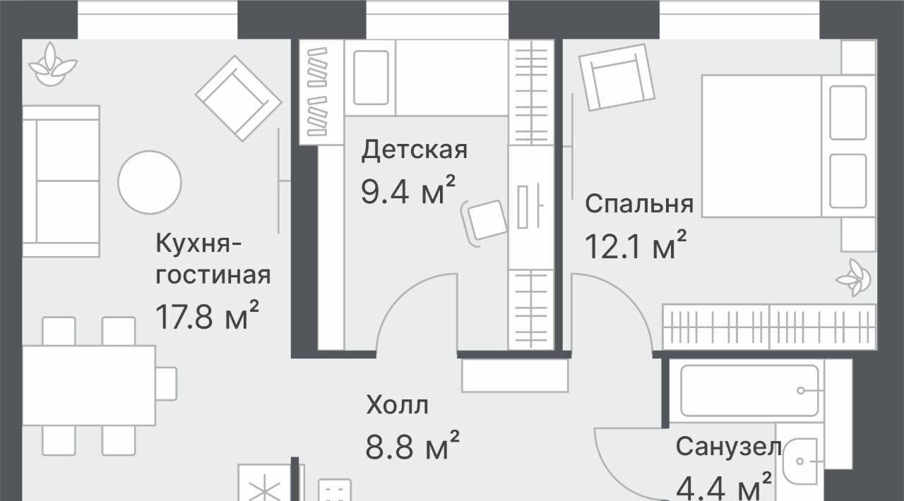 квартира г Тюмень р-н Калининский ул Кремлевская 95 ЖК «Дружеский» Калининский административный округ фото 1