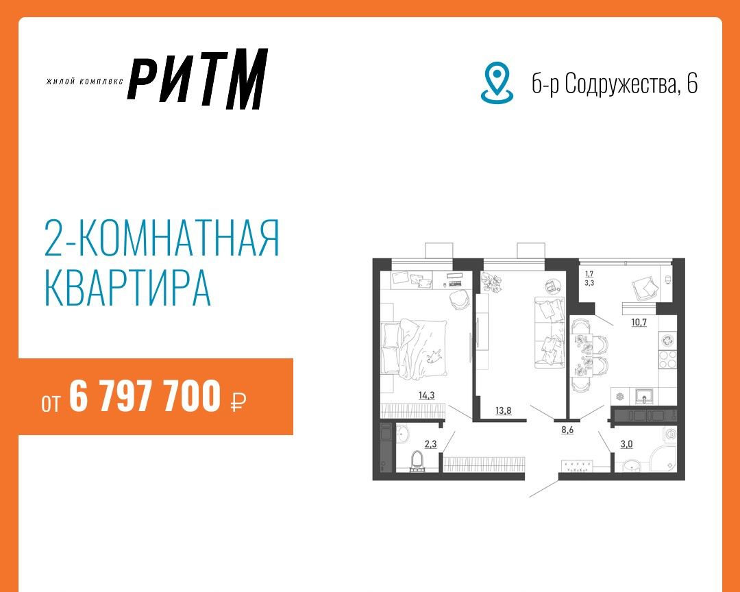 квартира г Воронеж ЖК «РИТМ» фото 1