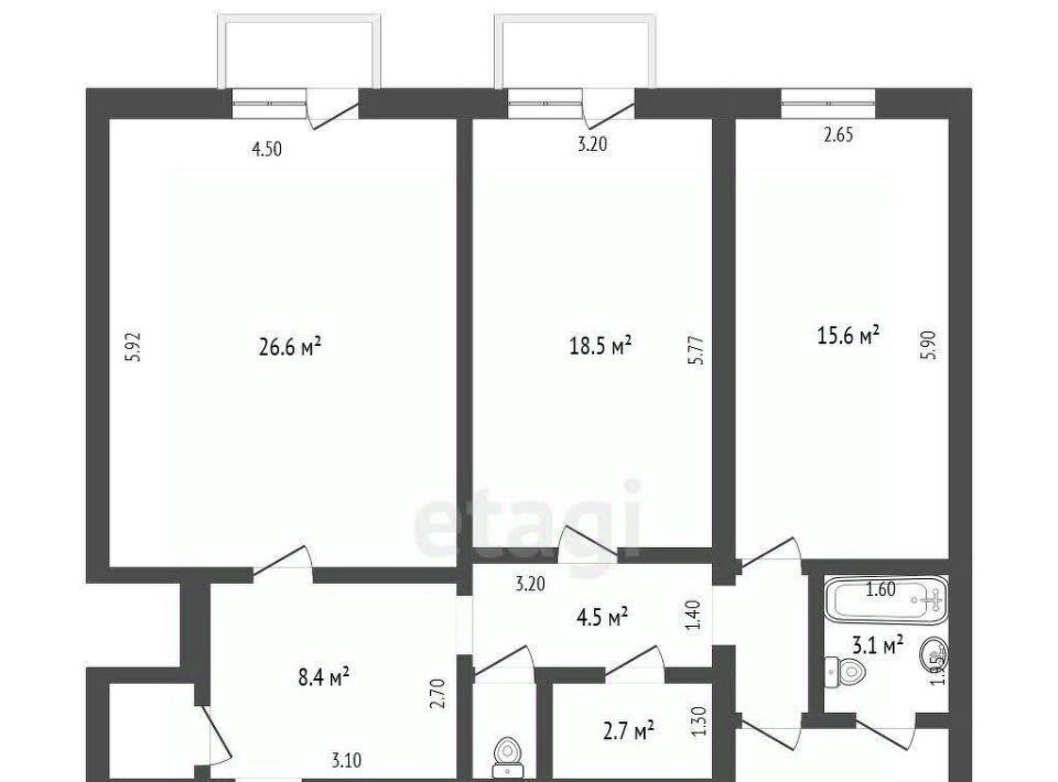 квартира г Кемерово р-н Заводский ул Рукавишникова 45 фото 2