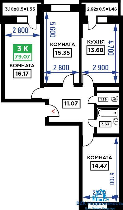 квартира г Краснодар ул им. Невкипелого 24/2к 2 фото 6