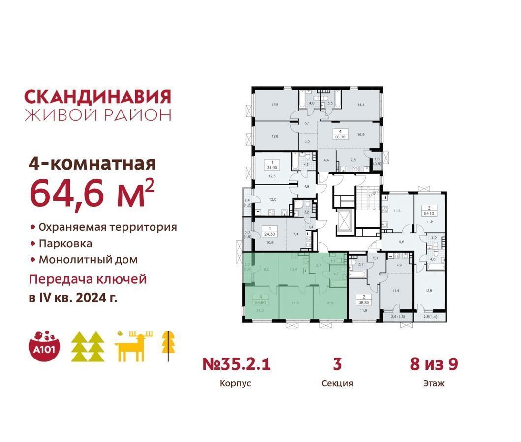 квартира г Москва п Сосенское п Коммунарка метро Коммунарка д. 35. 2, Московская область фото 3