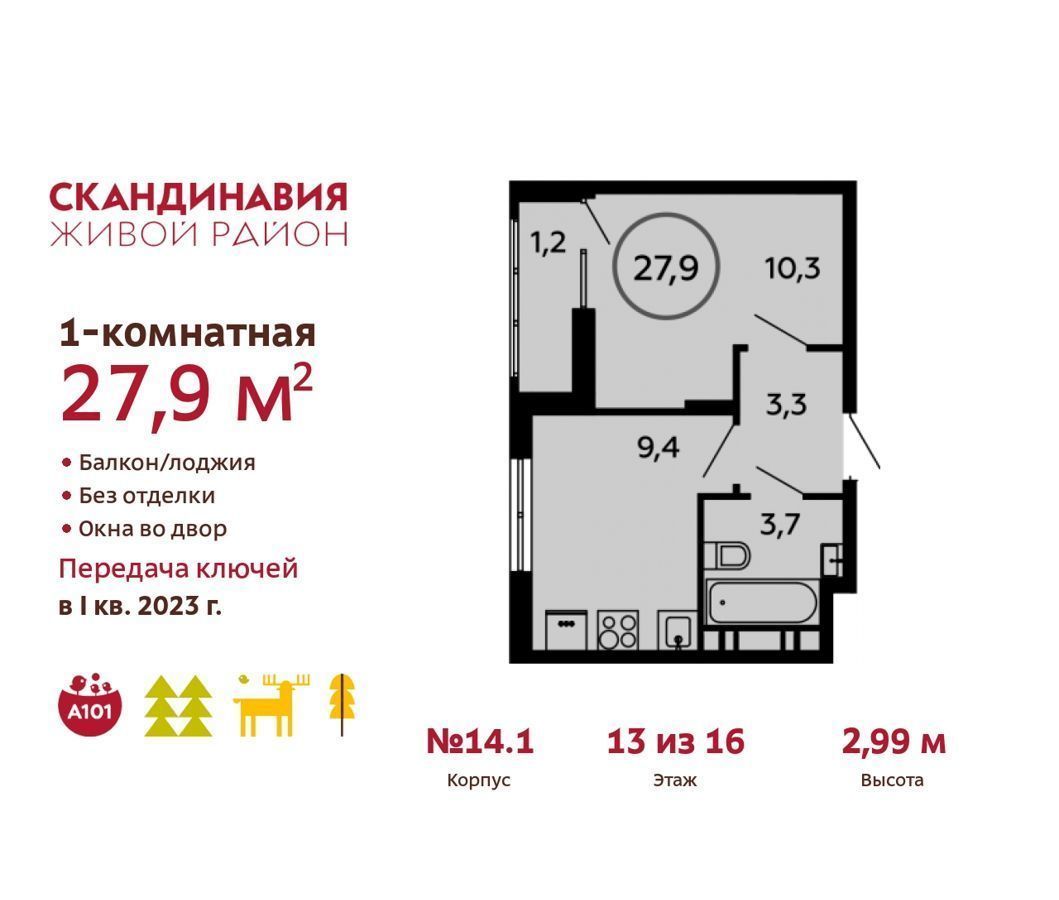 квартира г Москва п Сосенское п Коммунарка метро Бунинская аллея д. 14, корп. 1 фото 2