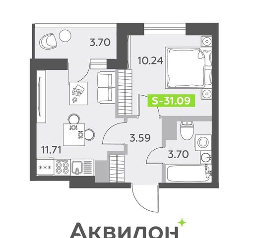 квартира г Санкт-Петербург метро Купчино ЖК «Аквилон All In 3.0» округ Звёздное фото