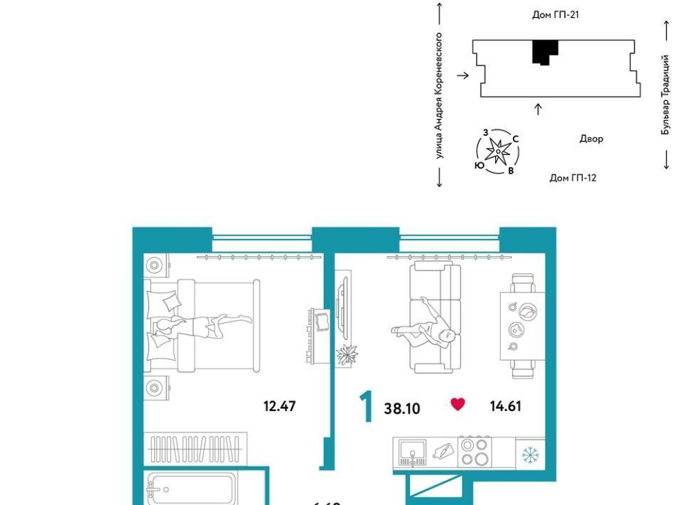 квартира г Тюмень р-н Калининский ул Андрея Кореневского 3 фото 1