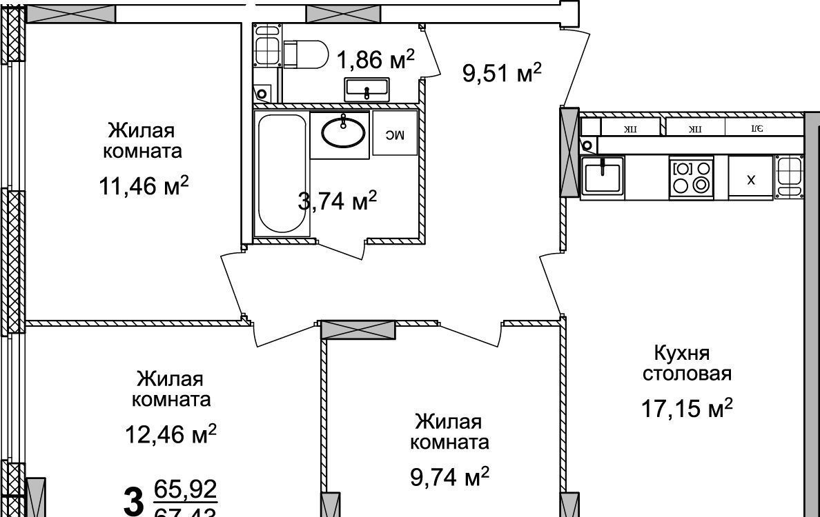 квартира г Нижний Новгород Горьковская ЖК «КМ Тимирязевский» фото 1