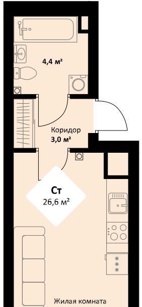 квартира г Екатеринбург р-н Орджоникидзевский пр-кт Космонавтов 108 ЖК Веер Парк Проспект Космонавтов фото 1