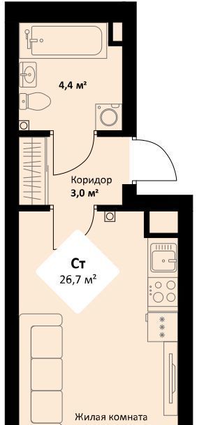 квартира г Екатеринбург р-н Орджоникидзевский пр-кт Космонавтов 108 ЖК Веер Парк Проспект Космонавтов фото 1