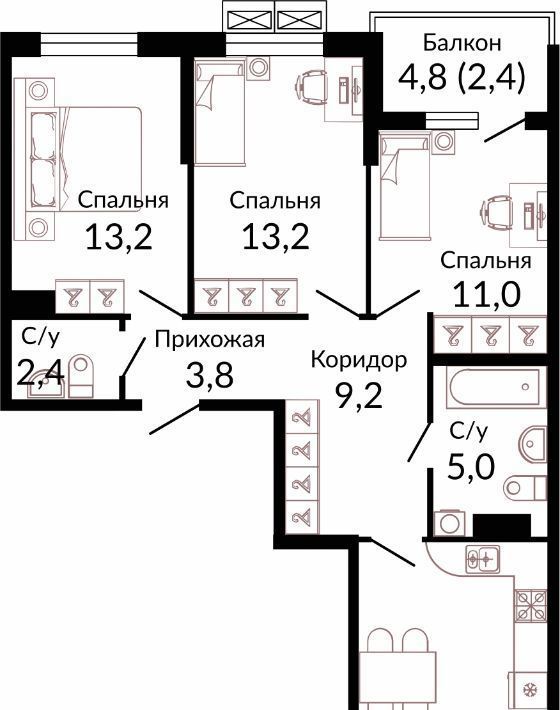 квартира г Краснодар р-н Прикубанский ш. Ближний Западный Обход, 2к 4 фото 4