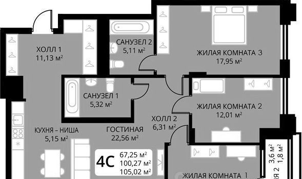 квартира г Новосибирск Заельцовская ул Аэропорт 1/3 фото 1