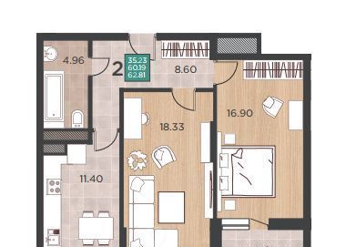 квартира г Краснодар р-н Прикубанский ул Командорская 15 фото 1