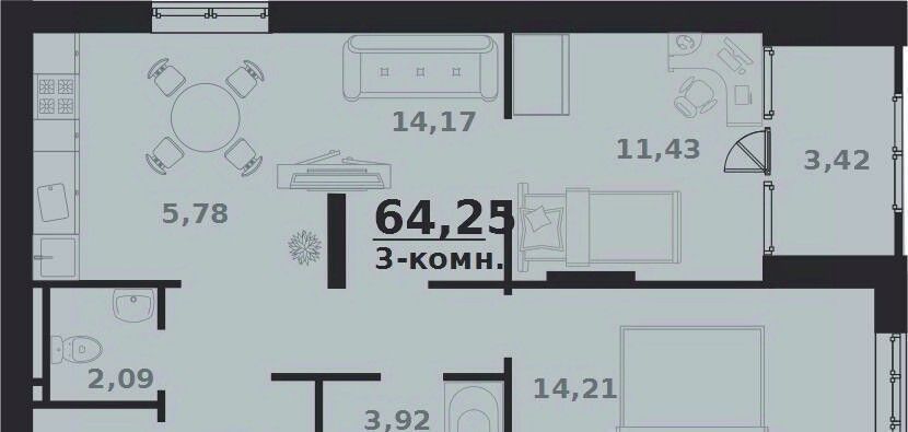 квартира г Ульяновск р-н Заволжский Новый Город ЖК Атмосфера 3 17-й кв-л фото 1