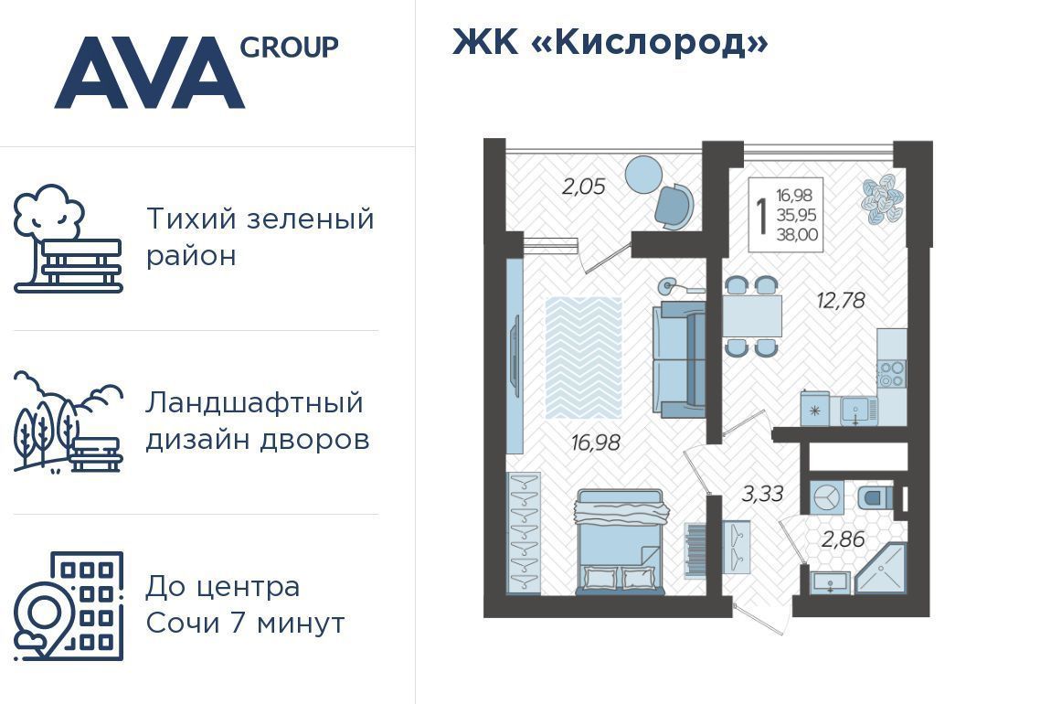 квартира г Сочи р-н Хостинский ЖК «Кислород» 3 фото 1