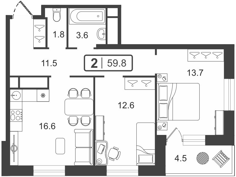 квартира г Тюмень ул Мельникайте 2к/19 фото 6