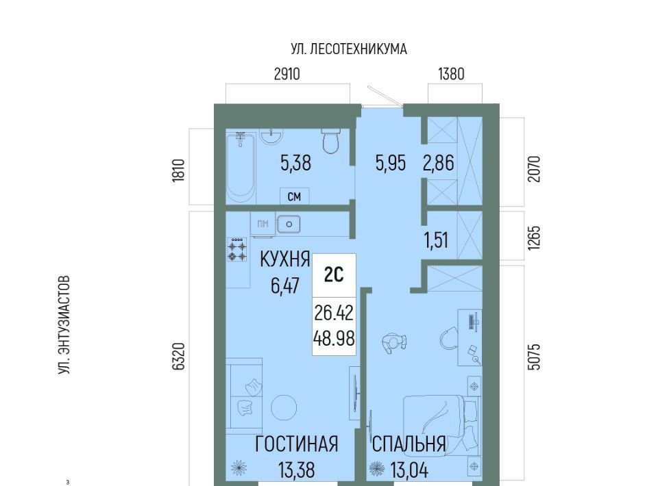 квартира г Уфа р-н Октябрьский ЖК «Новатор» Глумилино-1 мкр фото 1