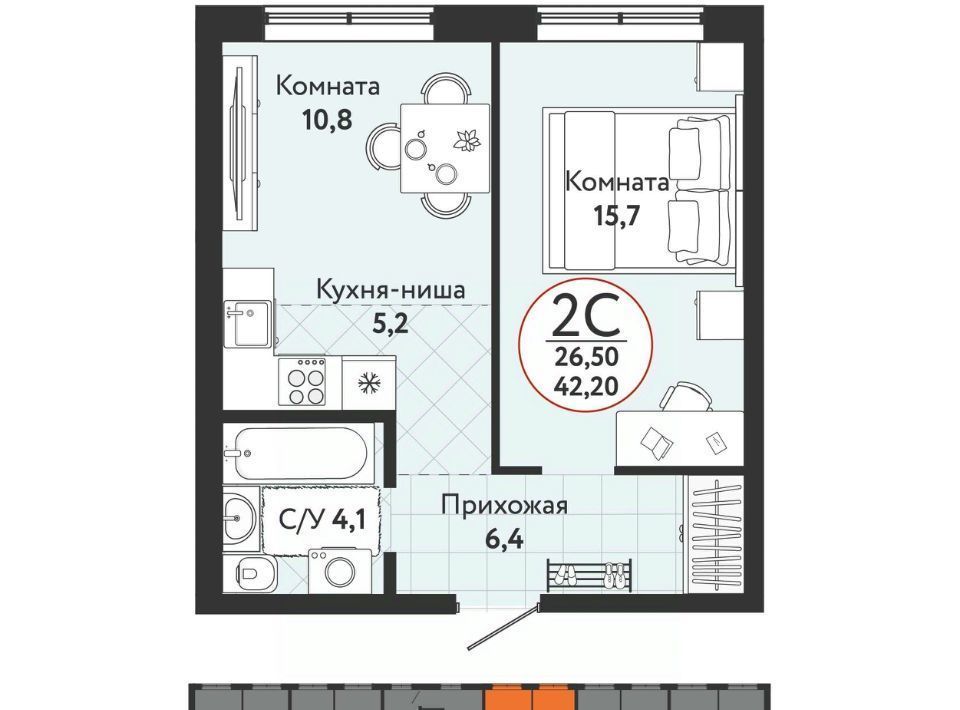 квартира г Новосибирск Золотая Нива ЖК «Одоевский» 1 фото 1