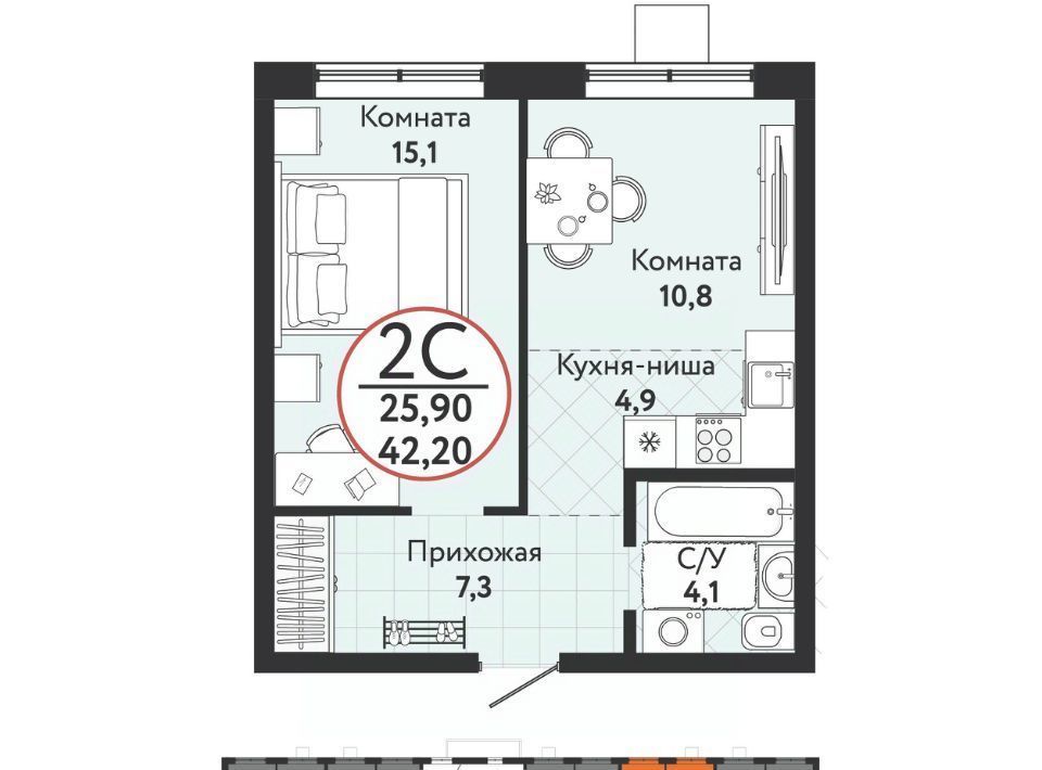 квартира г Новосибирск Золотая Нива ЖК «Первый на Есенина» фото 1