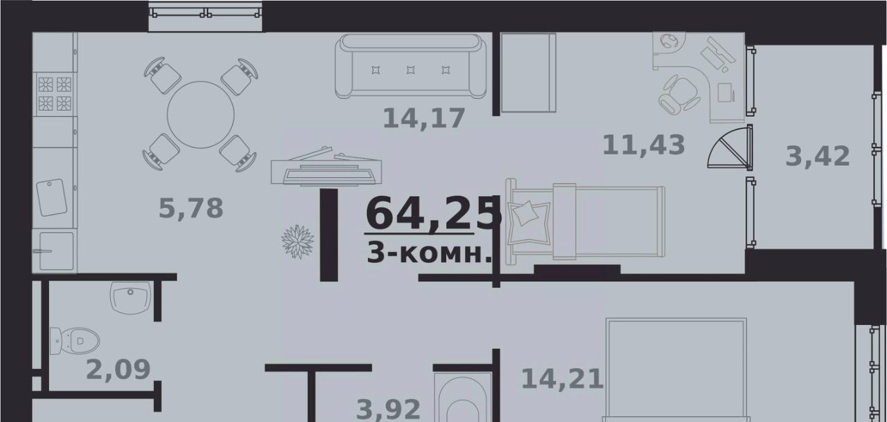 квартира г Ульяновск р-н Заволжский Новый Город ЖК Атмосфера 4 17-й кв-л фото 1