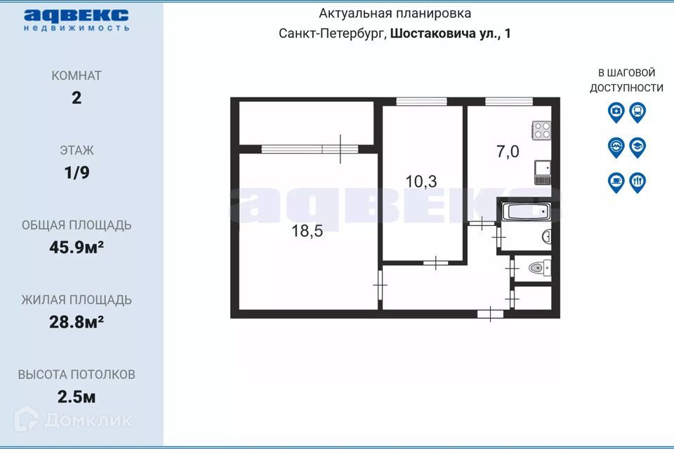 квартира г Санкт-Петербург ул Шостаковича 5к/1 Выборгский район фото 2